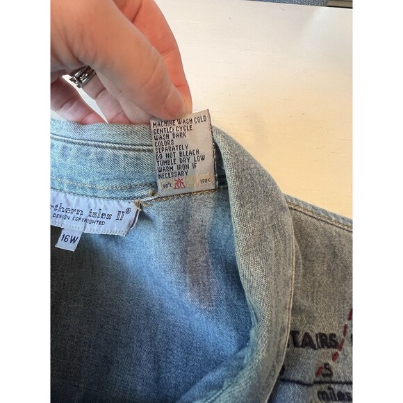 Vtg Northern Isles Womans‎ 16w Denim Mountaineers Map Embroidered Button Up - Picture 4 of 8